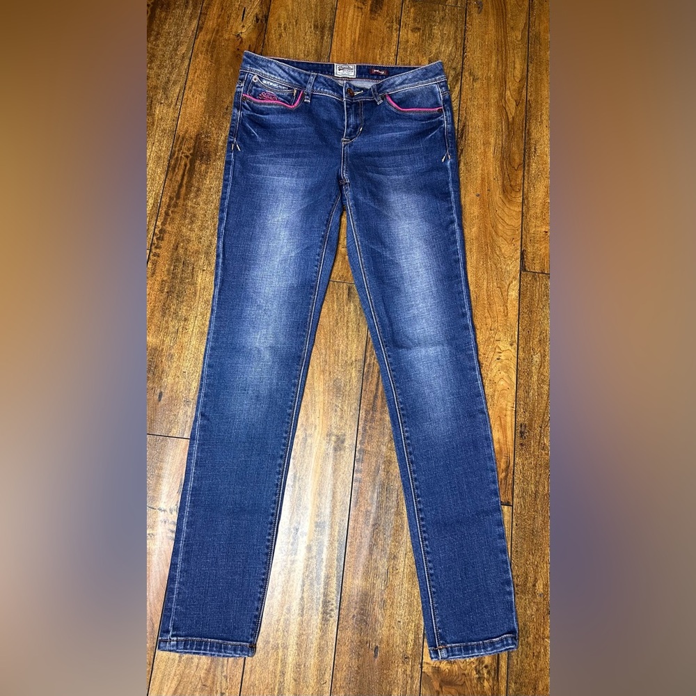 Vintage Superdry Skinny Jeans Blue Wash Pink Detail 28x32